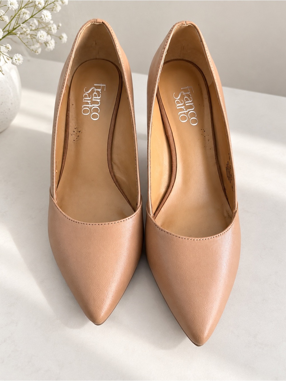 Franco Sarto Tan Pointed-Toe Leather Pumps
